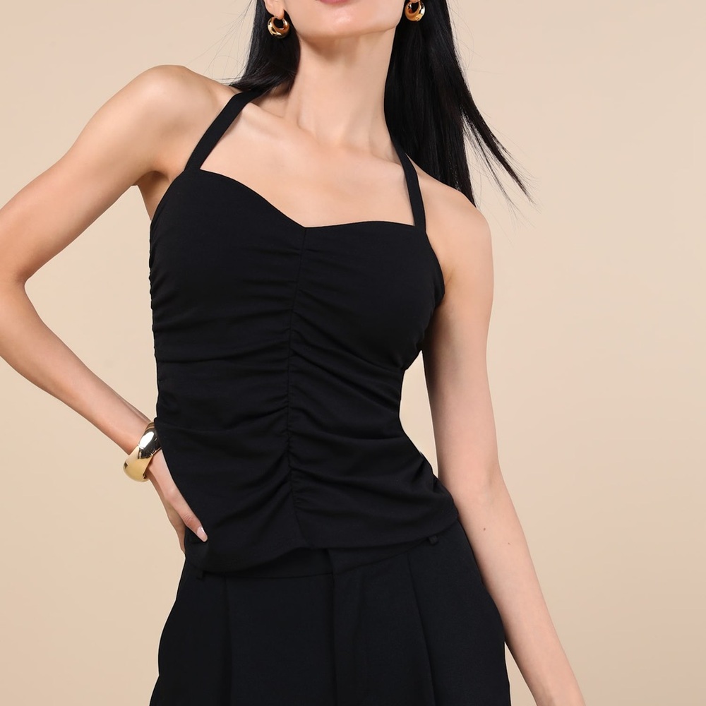 Lulu's Black Ruched Fitted Bustier Tank Top